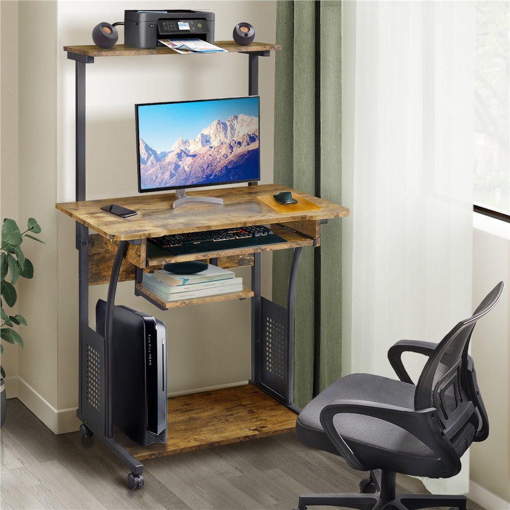 Yaheetech Computer Desk with Shelf Rustic Brown 131.5cm H X 80cm W X 60cm D