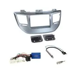 Radioeinbauset 2-DIN Radioblende silber + Lenkradadapter für Hyundai Tucson (...