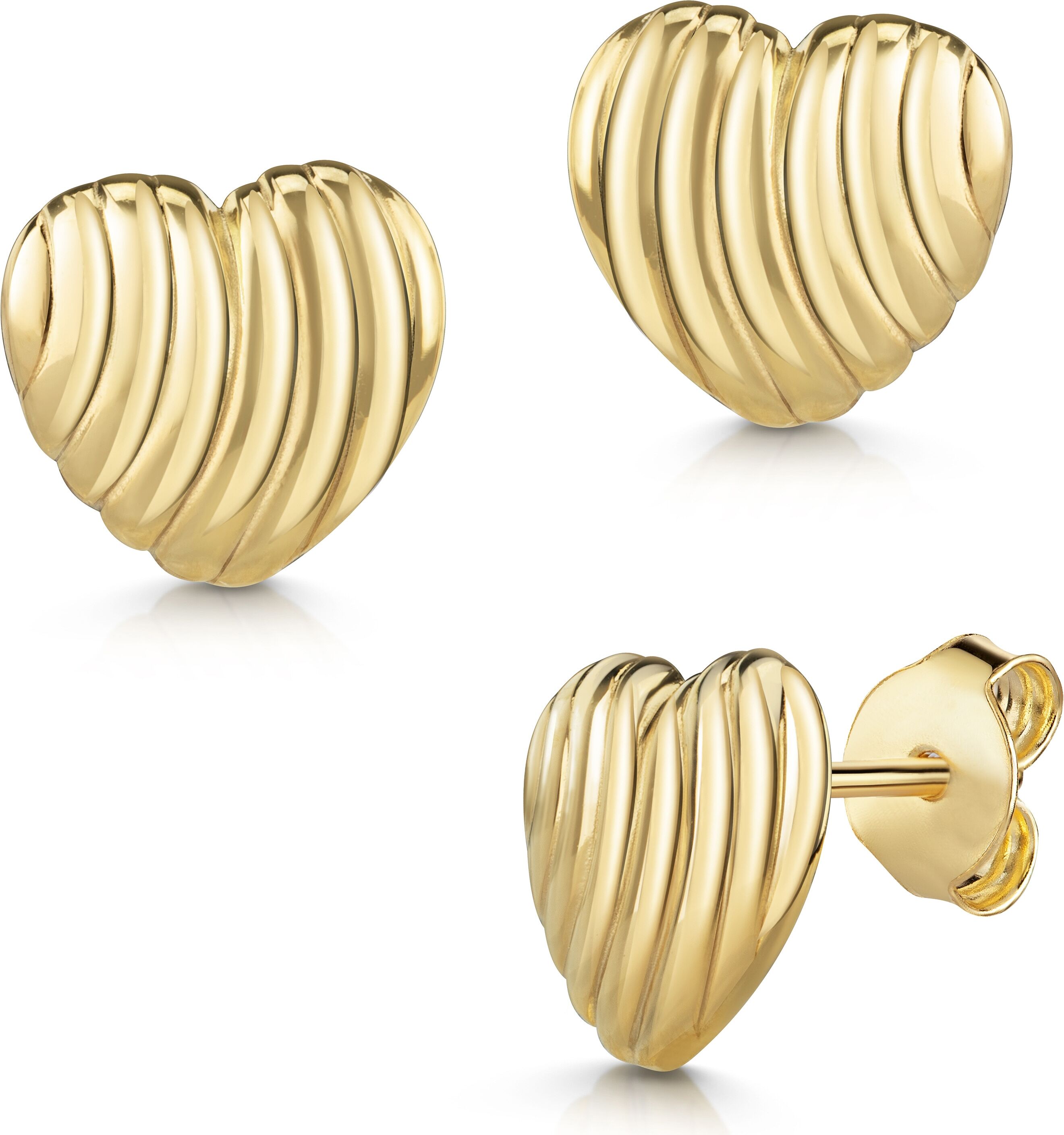 Paar Ohrstecker FIRETTI "Schmuck Geschenk Silber 925 Ohrringe Herz Wellenmuster", gold (gelbgoldfarben), Ohrringe, Damen, Silber 925 (Sterlingsilber), Paar Ohrstecker, Made in Germany