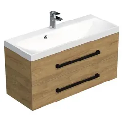 SAT Cube Way Badezimmerschrank mit Waschbecken 100x71x40 cm Hickory-Eiche matt CUBE2C100ZDH