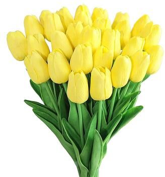 Enova Home 20 Pcs Artificial PU Real Touch Tulips Fake Silk Flowers Stems for Party Home Wedding Decoration