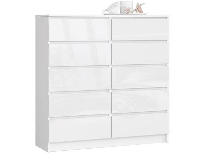 Commode AKORD K120 Blanche 120 cm 10 tiroirs façade Blanche Brillante 120x40x121 cm