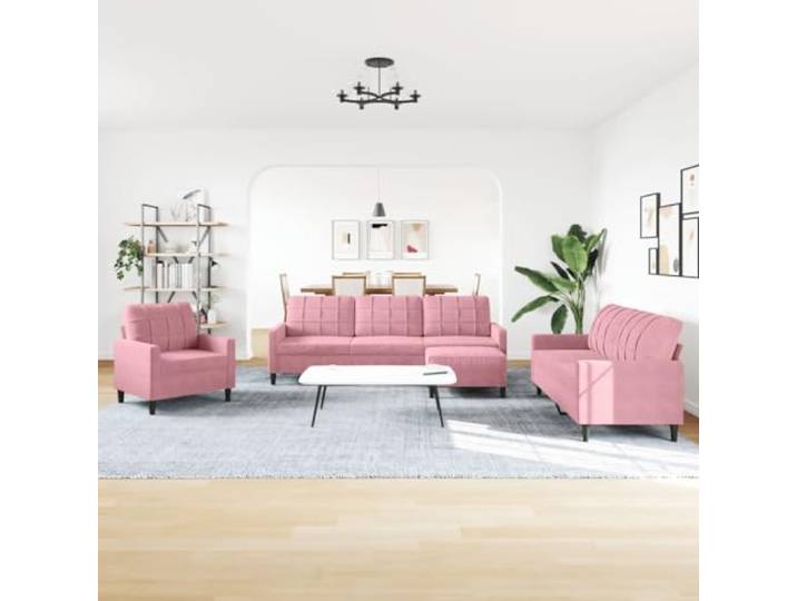 KTHLBRH Sofa-Set, 4-teilig, rosa Samt Robustes Metall, weicher Schaumstoff, inklusive Fußstütze, modernes Design