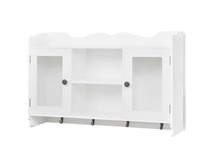 QINXIXINAIXI Hängeschrank MDF Weiß mit 2 Glastüren und 4 Haken Wandmontage, unsichtbares Montagesystem, lackiertes MDF, Aufbewahrung, Küche, Flur, Haken