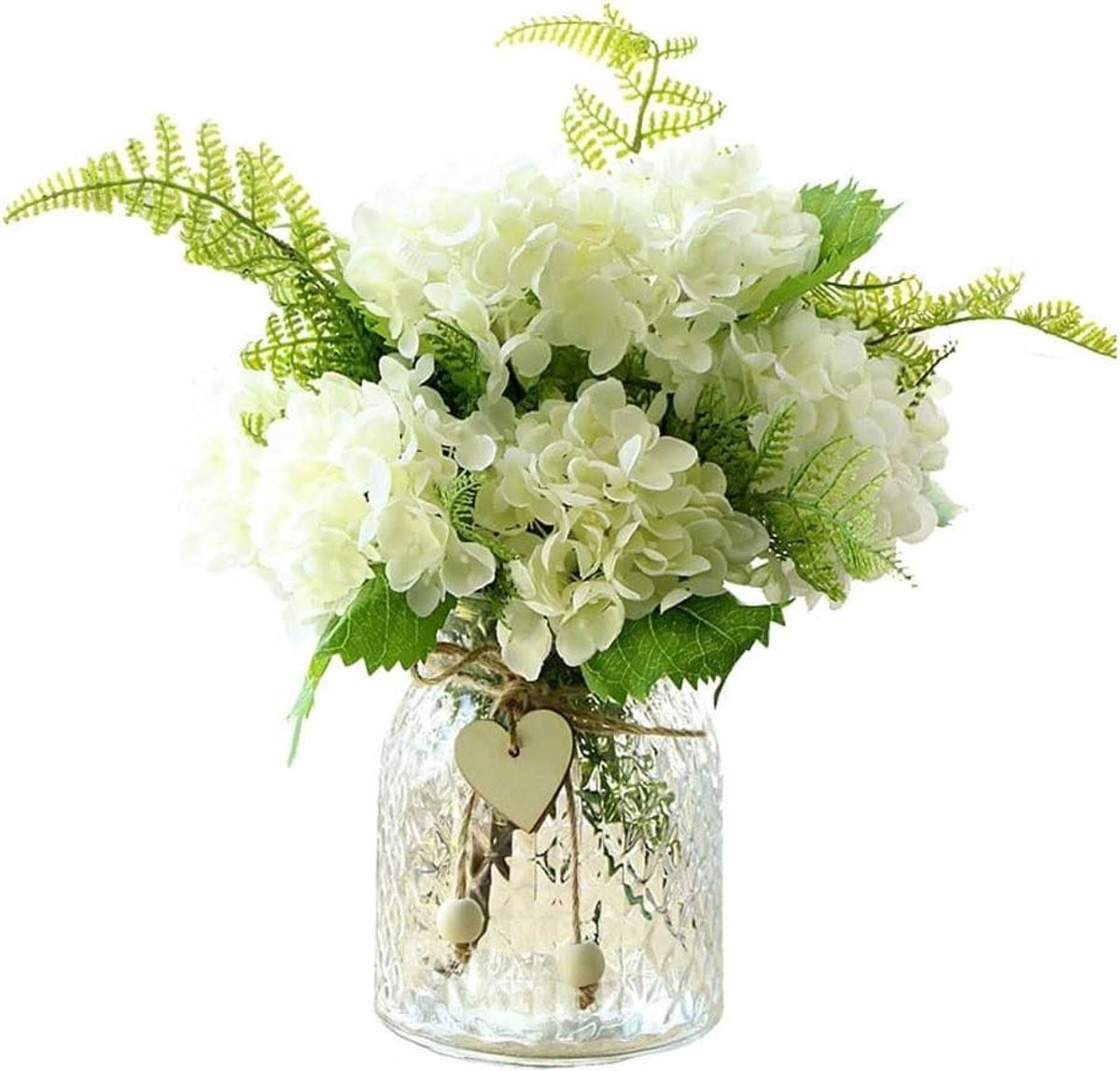 Kunsthortensia met vaas - Zijden nepbloemen boeket voor woonkamer decoratie - Hoogte: 32 cm