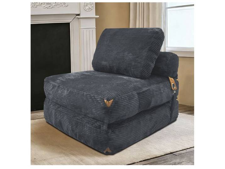 ULEVR Canapé pliable convertible 1 place gris en flanelle avec rangement et pampilles