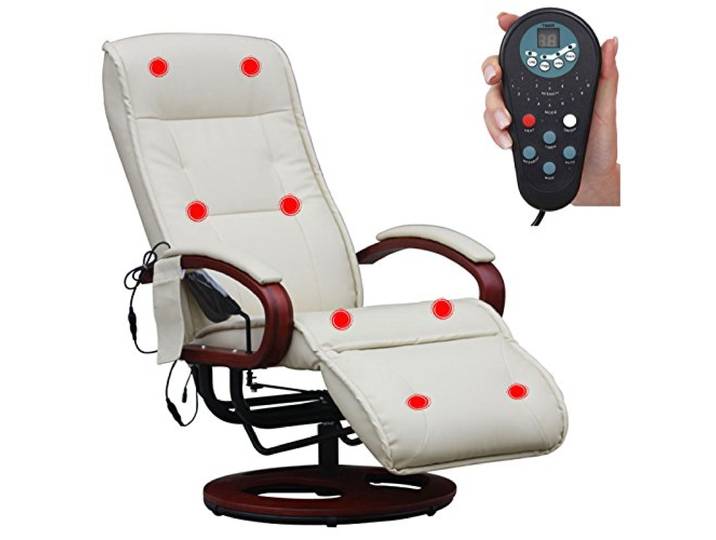 Mendler Relaxliege Arles II - Leder, Creme Relaxsessel, Massagesessel, MIT Massage