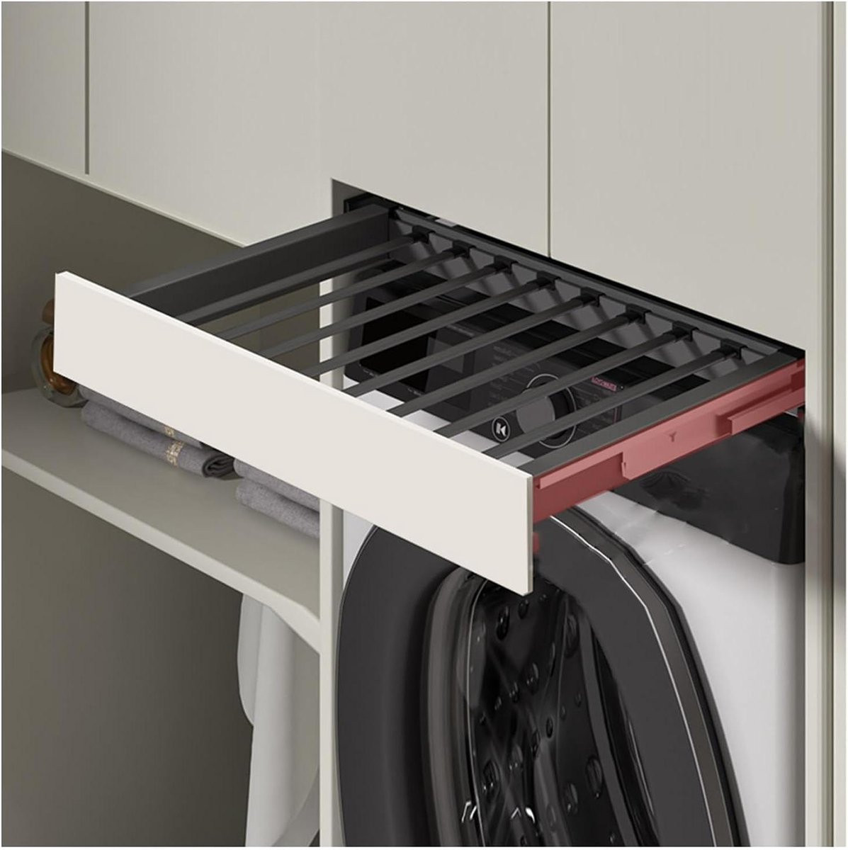 Uittrekbaar Droogrek met Wasmand voor Garderobe Ordenen, Verstelbare Breedte, 46 x 85 x 120 cm