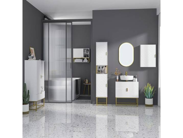 Meuble colonne rangement salle de bain meuble de rangement avec niche et 2 placards étagère réglable pieds en acier