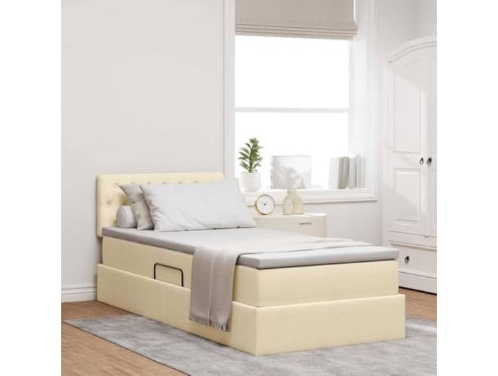 WDGJJFECNMUEHI Stauraumbett mit Matratze Modernes Design 90 x 190 cm Creme Stauraumbett mit Matratze Creme 90x190 cm Holzwerkstoff mit Hydraulik-Lift und Polster-Kopfteil