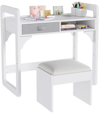 Garvee Wooden Study Desk and Chair Set with Spacious Cloth Drawers and Built-in Pen Holder for Organized Learning