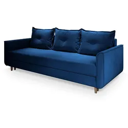 BETTSOFA NAPOL Blau Plüsch-Stoff mit Schlaffunktion