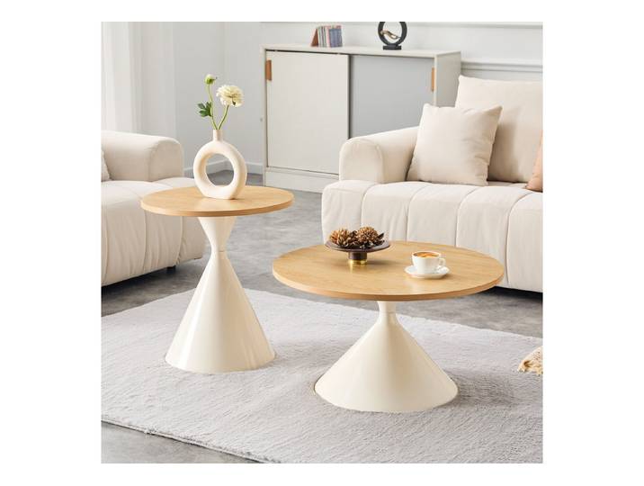 JUFU Beistelltisch Couchtisch Sanduhrform Holzoptik Schwarz/Weiß (2-St)