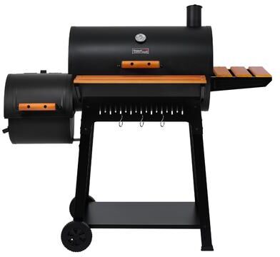 Royal Gourmet Barrel Charcoal Grill w/ Offset Smoker, Wooden Front & Side Shelf, Outdoor Backyard & Patio Cooking