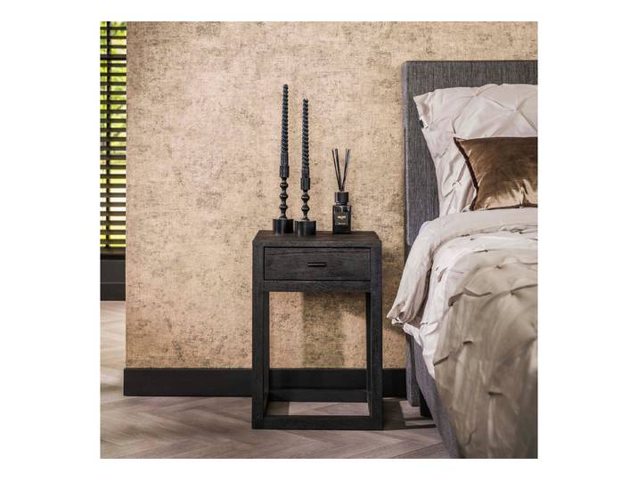 Sitheim® Nachttisch Nachttisch Black Square 1 Schublade / Massive Akazie schwarz