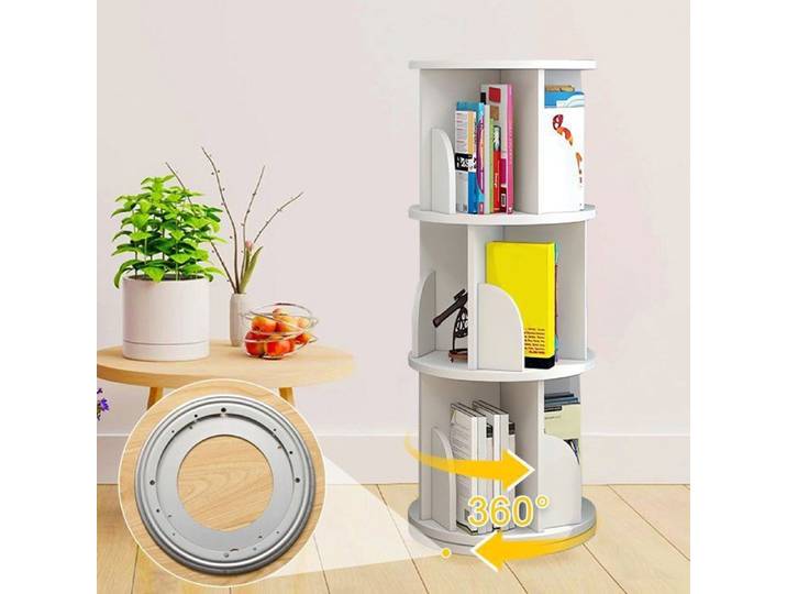 YIPEEMA. Bibliothèque rotative petite étagère de rangement rotative à 360° 3 niveaux blanc 40*40*97cm.