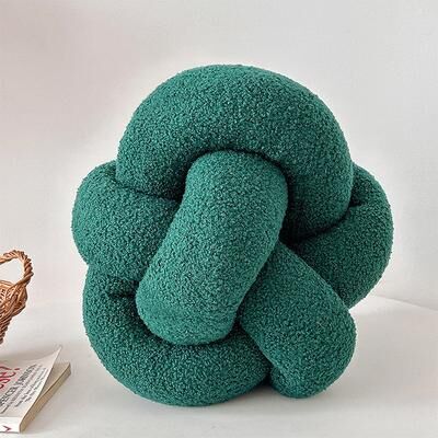 Lush Living Finds Single Standed Knotted Ball Pillow, Lamb Velvet Sofa Cushion, Bed Backrest dgreen
