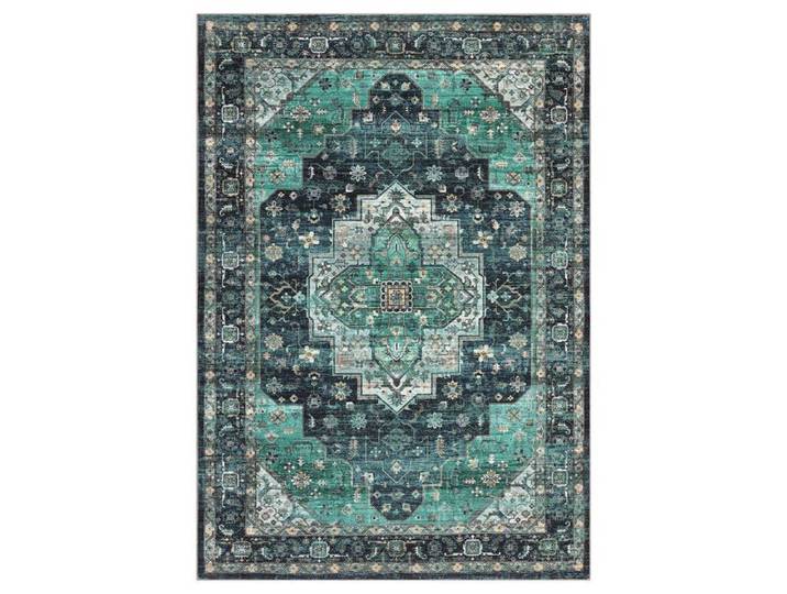 Tapis vintage lavable machine motif oriental envers antidérapant poils courts résistant taches bleu‑vert 240×340 cm Allemagne