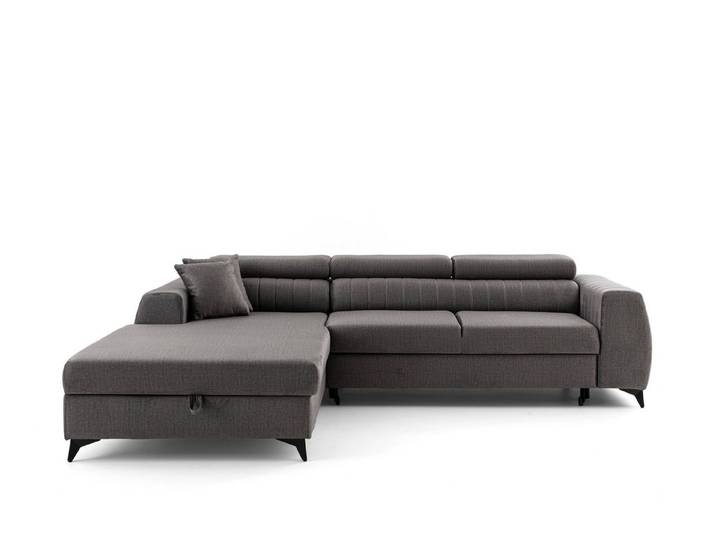 Muffo Ecksofa Ecksofa Mone, Verstellbare Kopfstützen, Schlaffunktion, Aufbewahrung von Bettzeug, elegante Nähte