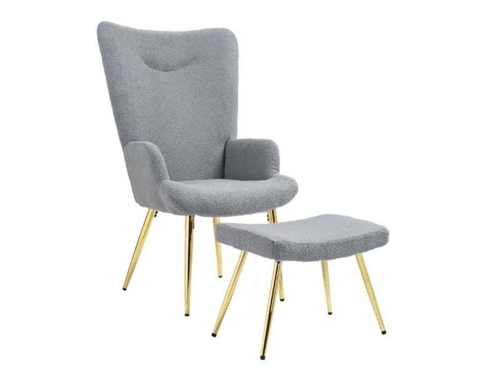 Ensemble fauteuil et repose-pieds GUSSY gris et doré