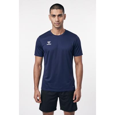 Trainingsshirt HUMMEL "HMLESSENTIAL JERSEY S/S", Herren, Gr. L, blau (marine), Trikot, Obermaterial: 100% Polyester, unifarben, Basic normal, Rundhals, Shirts, Kurzarm-Design, mit Rundhalsausschnitt, in Trikot-Qualität