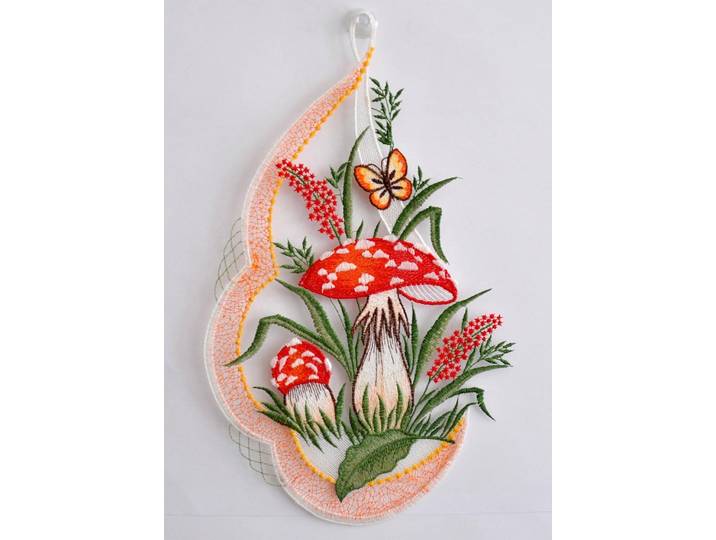 Fensterbild STICKEREIEN PLAUEN Pilze Gr. 1, rot, B:20cm H:30cm, Polyester, Fensterbilder, Fensterbild, mit echter Plauener Spitze Stickerei