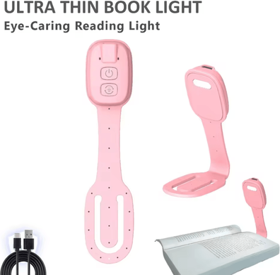 Inspire Curations 2 in 1 Rechargeable Bookmark Book Light Ultra Thin Dimmable Clip On Reading Lamp pink