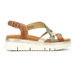 Pikolinos für Damen. W4N-0650C1 Braune Leder-Keilsandalen mit gekreuzten Riemen Palma (38), 3 bis 5 cm, Schnalle, Lässig