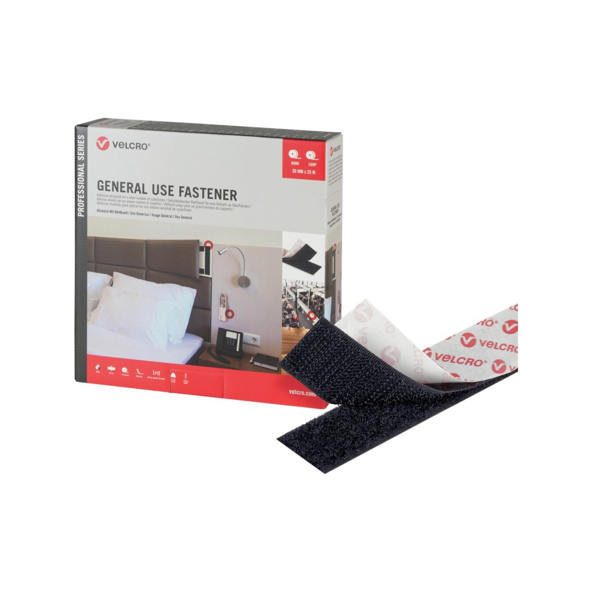 VELCRO Klettband General Use Fastener 25m Hakenband+Flauschband 20mm Schwarz (VEL-PS20000)