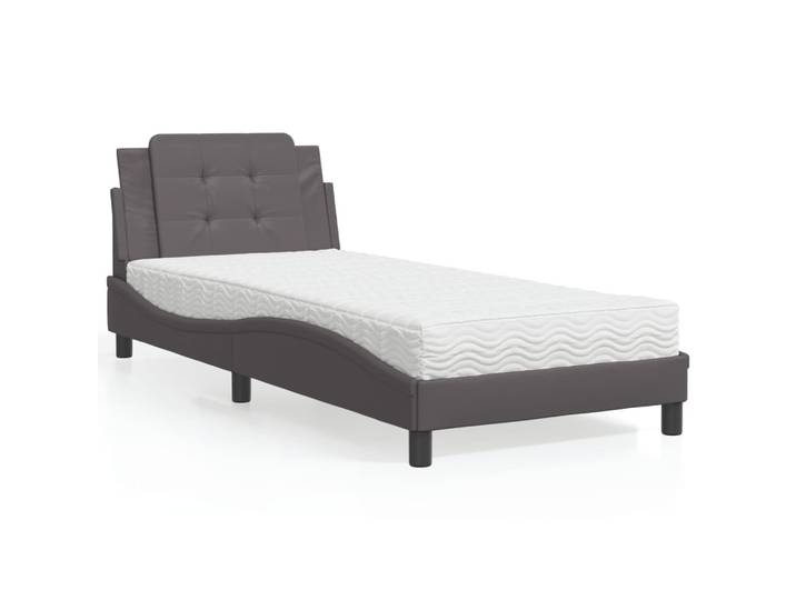 vidaXL Bett mit Matratze Zadar Grau 90x190 cm Kunstleder