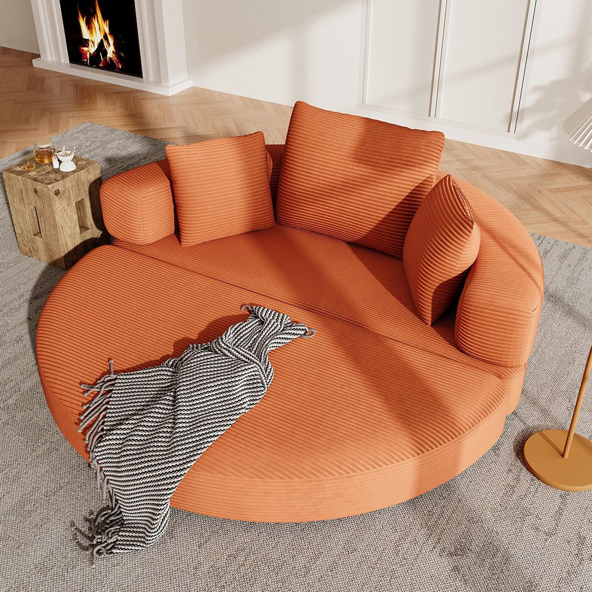 KOMHTOM Multifunctionele opklapbare slaapbank Boneless Couch met kussens en corduroy bekleding, 173 x 176 cm