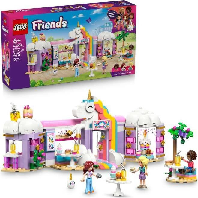 LEGO Friends 42684 Eenhoorn Café bouwset met Paisley, Aliya en Iza minipoppetjes