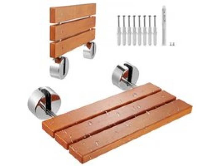 VEVOR Klappbarer Duschsitz aus Teakholz, 50,6 x 33,3 cm ausgeklappt, wandmontierte hochklappbare Duschbank mit 200 kg Tragkraft, platzsparender herunterklappbarer Duschstuhl für die häusliche Pflege
