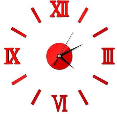 Everyday Crate Modern 3D Mirror Roman Numeral DIY Wall Clock For Stylish Home Decor red