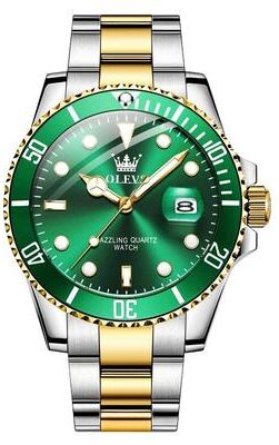 Inspired Deals OLEVS 5885 Men's Quartz Watch Waterproof Luminous Stainless Steel Business Watch green + Gold
