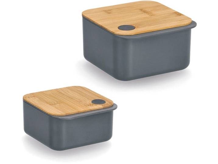 Lunchbox ZELLER PRESENT, grau (anthrazit), B:14,1cm H:8,2cm L:15,4cm, Bambus, Kunststoff, Lebensmittelaufbewahrungsbehälter, Lunchbox, Freude am Essen auch Unterwegs