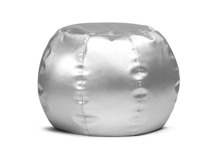 Pouf rond métalisé effet cuir argent 60 ∅ x40 cm
