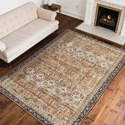 VEVOR Flächenteppich 2439x3048 mm Kurzflor, waschbarer Wohnzimmerteppich, rutschfester Teppich, Vintage-Stil, Innenmatte für Schlafzimmer, Wohnzimmer, Kinderzimmer, Büro, Braungrün