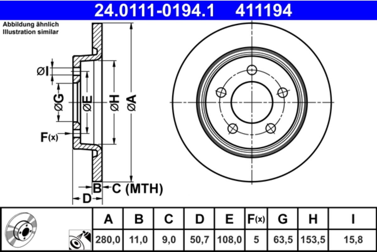 Bremsscheibe ATE 24.0111-0194.1, 1 Stück