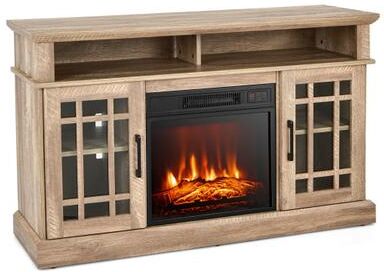 Costway 48 Inch Electric Fireplace TV Stand with Cabinets for TVs Up to 55 Inch-Natural