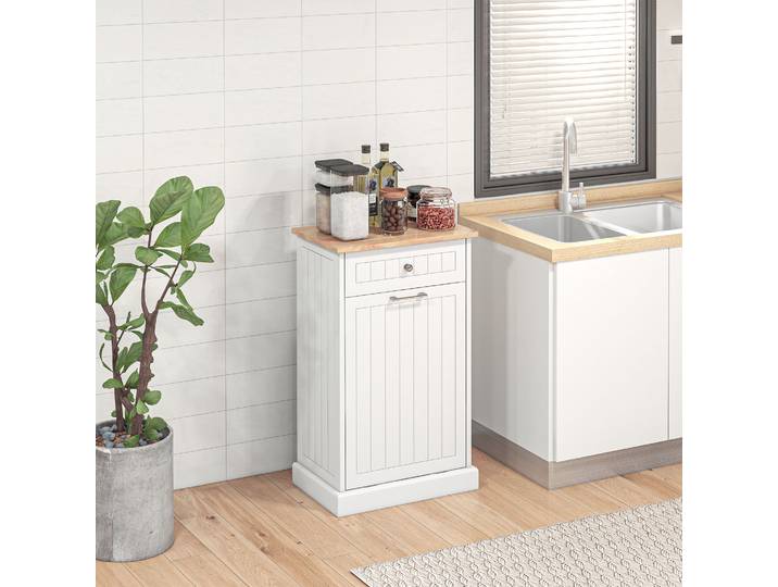 HOMCOM Buffet Cuisine Blanc avec Support Poubelle 38L et Tiroir