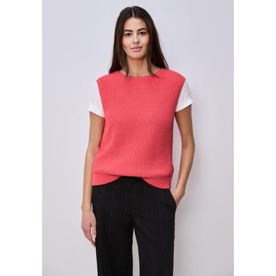 Pullunder STREET ONE, Damen, Gr. 42, pink (striking coral), Web, 60% Baumwolle, 40% Polyacryl, unifarben, comfort fit normal, Rundhals, Bündchen, Pullover Pullunder, mit Rundhalsausschnitt