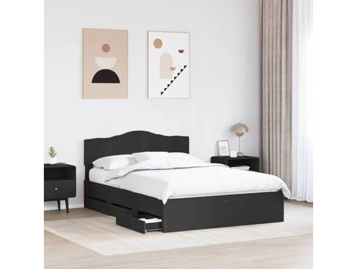 SKTQYQO Bettgestell schwarz 140 x 200 cm aus technischem Holz 6 versteckte Schubladen, Kopfteil inklusive, Kapazität 200 kg, einfache Reinigung