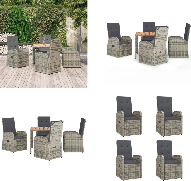 vidaXL 5 tlg. Garten Essgruppe mit Kissen Grau Poly Rattan - Garten Essgruppe - Garten Essgruppen - Essgruppe - Essgruppe Terrasse