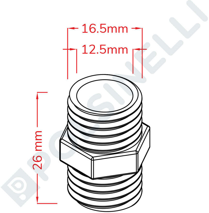 Polsinelli Mamelon hexagonal Inox 3/8"