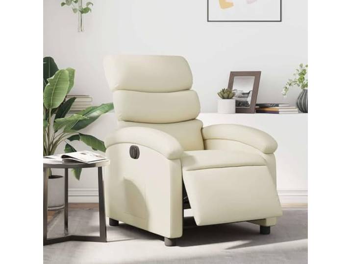 WHOPBXGAD Kunstleder Elektrische Liegefunktion Relaxsessel Creme Relaxsessel Elektrisch Creme Kunstleder Fernsehsessel mit Liegefunktion und Seitentasche bis 135 Grad