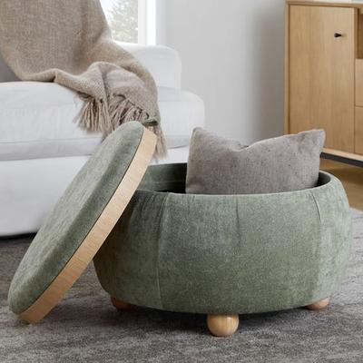 Lumisource Round Pouf Storage Ottoman with Tray Top , Green