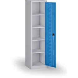 Schmaler Werkstattschrank, 4 Regalböden, 1950 × 505 × 500 mm, blaue Tür