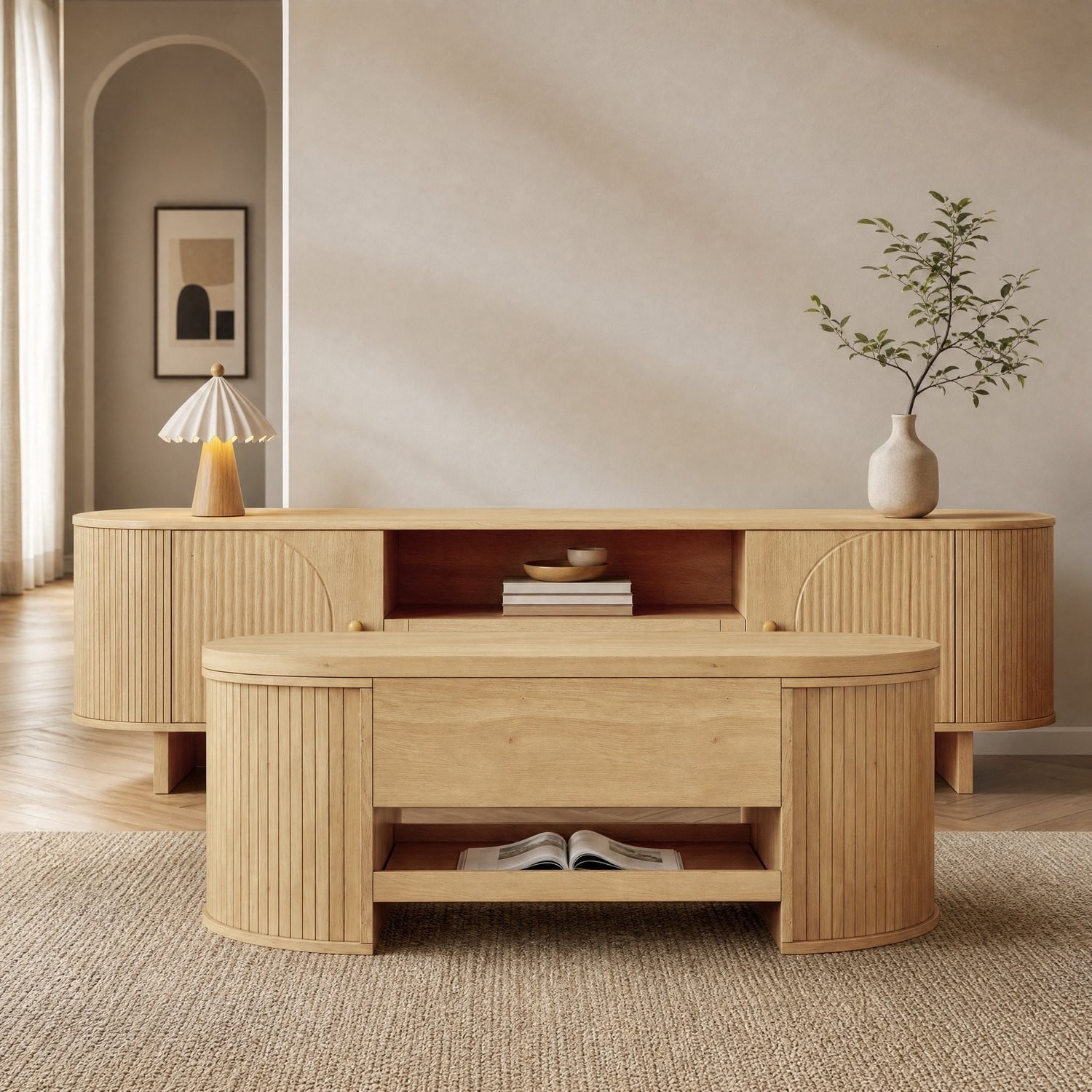 CHICFURN Salontafel Naturel - Hoogteverstelbaar, Opklapbaar en Uitschuifbaar - Breedte: 110 cm