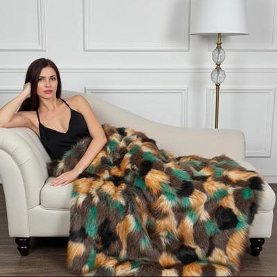 Plutus Brands Plutus Multi-Color Fancy Feather Faux Fur Luxury Throw Blanket